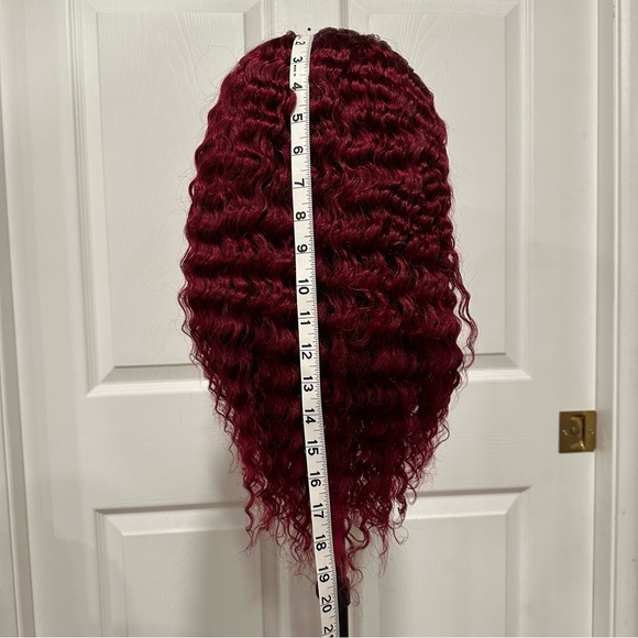 20” Burgundy 99J Deep Wave Headband wig 100% Human Hair 150% Density It#SD - Picture 9 of 12
